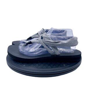 Skechers Sandals Womens 11 Yoga Foam Thong Slingback Flats Black Gray Fabric
